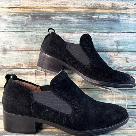 Montana Chelsea Booties Womens 10M Black Suede Slip On Low Block Heel Ankle - Picture 1 of 12